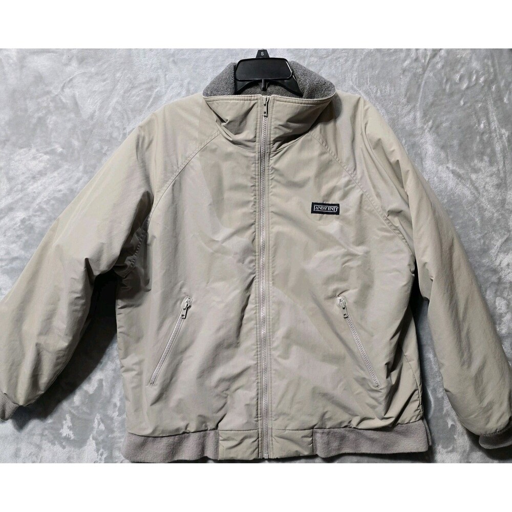 Lands End Polartec Jacket Coat Mens L 42-44 Gray Fleece Lined Nylon Shell